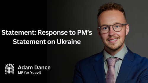 Banner with a portrait of Adam Dance and 'Statement: Response to PM’s Statement on Ukraine'